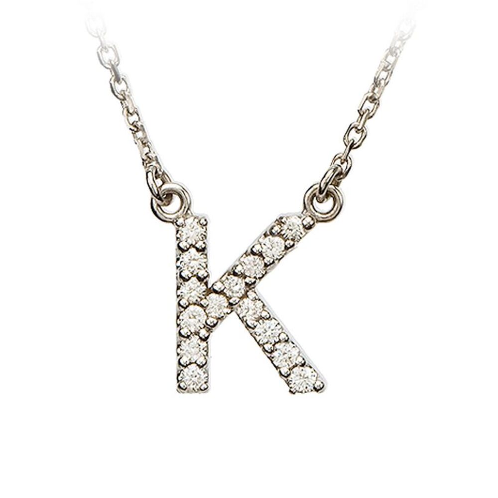 1/8 Cttw Diamond & 14k White Gold Block Initial Necklace, Letter K